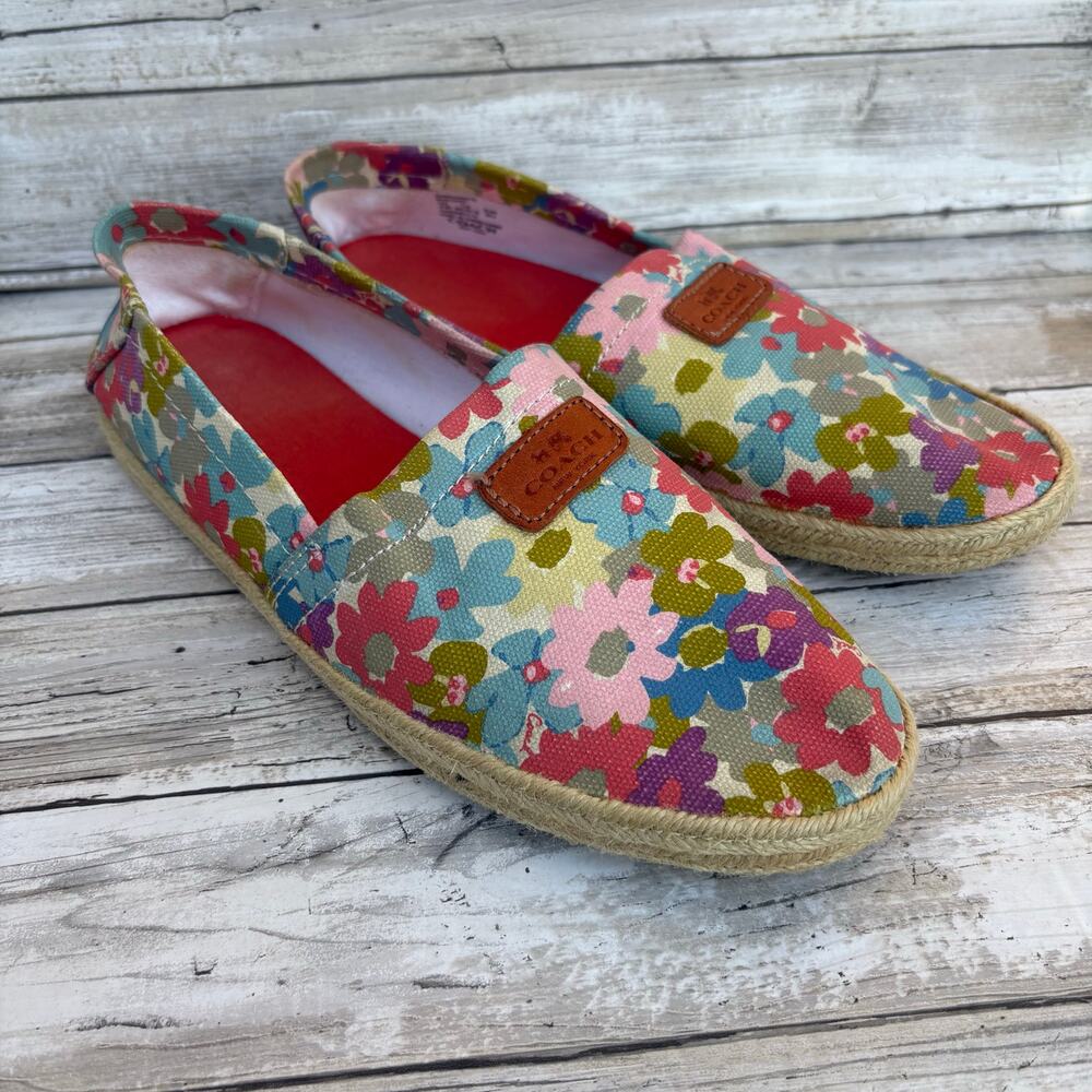 Coach Margret Espadrille Slip On Flats Sz 9.5B Floral Print Canvas Coastal Boho